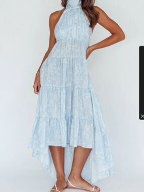 Mika & Gala South Haven Halter Midi Dress - Blue Floral - Size XL